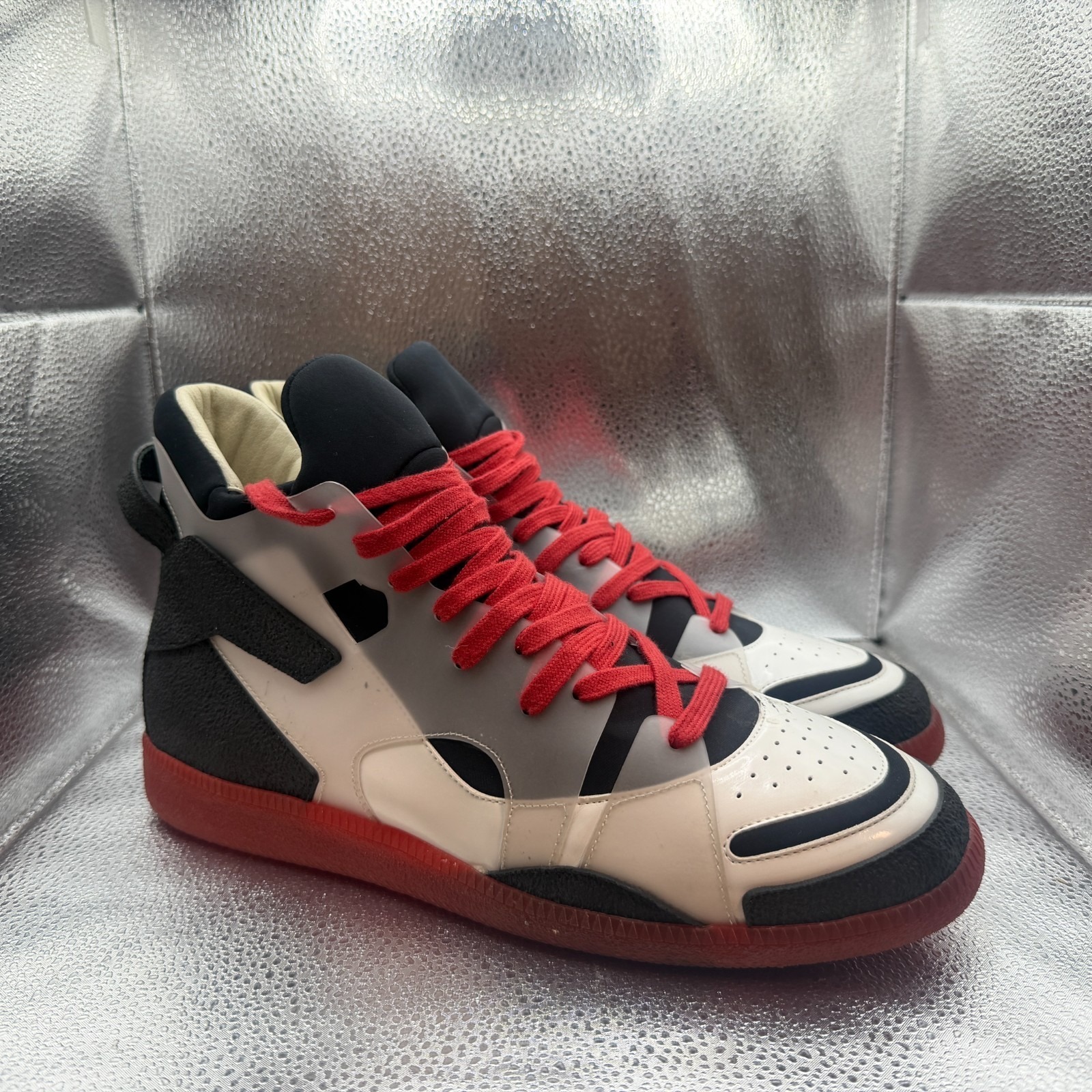Size 12 Maison Martin Margiela Neoprene White Black Mens High Top Sneaker Shoes